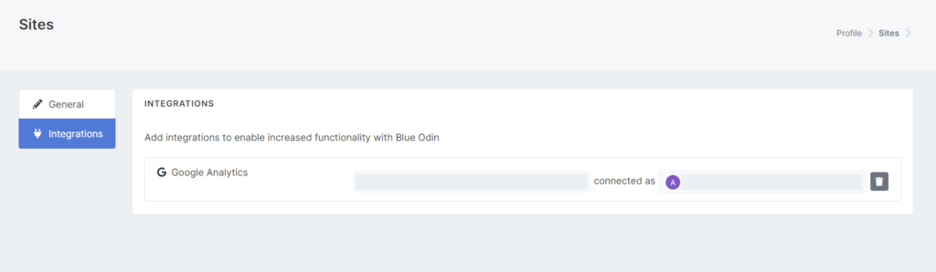 google analytics now showing up in blue odin integrations