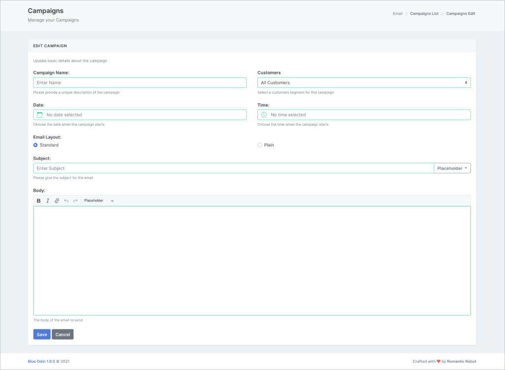 email campaigns settings