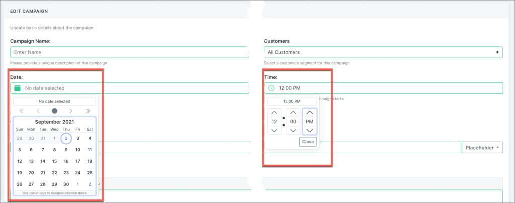 select date and time to send out your email campaign