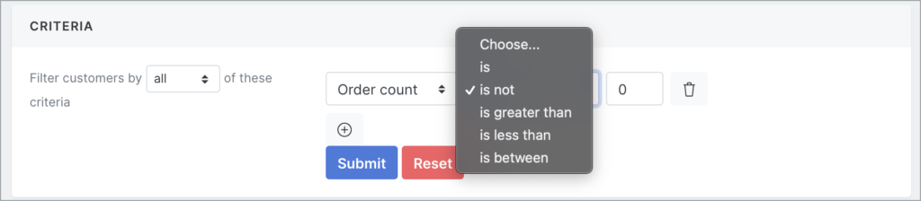 criteria 1 (order count) for segmenting customers in blue odin