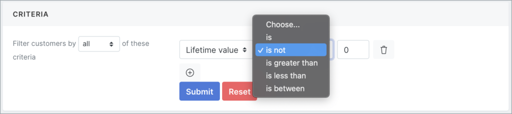 criteria 2 (lifetime value) for segmenting customers in blue odin