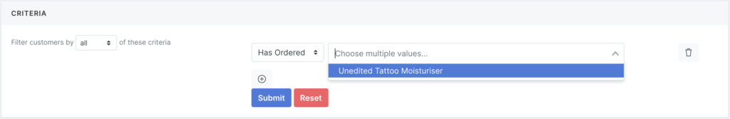 criteria 3 (product name ordered) for segmenting customers in blue odin