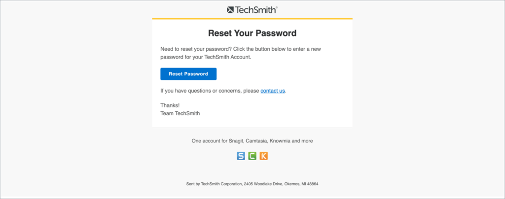 example of password reset email