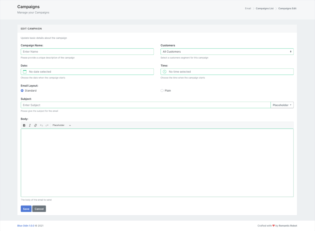 campaigns settings page