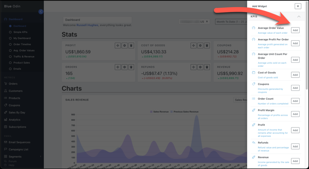 how to add widgets to your blue odin dashboard