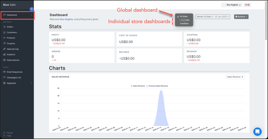 individual vs global store dashboard