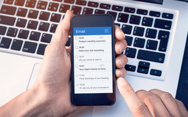 person checking inbox on mobile device